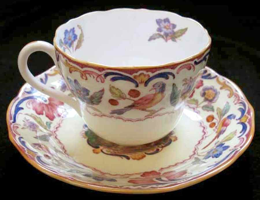 Gobelin (Scalloped, Yellow Trim) Flat Cup & Saucer Set by Spode-1