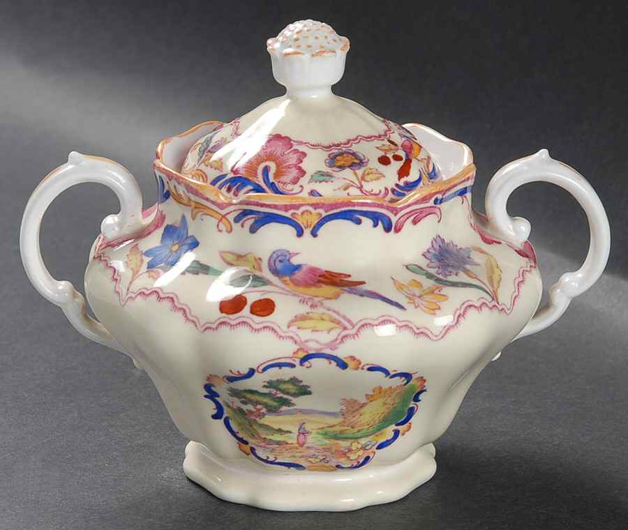Gobelin (Scalloped, Yellow Trim) Sugar Bowl & Lid by Spode-1
