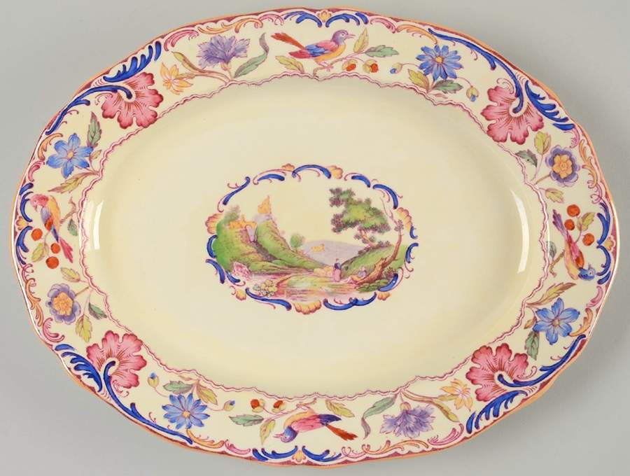 Gobelin (Scalloped, Yellow Trim) 12" Oval Serving Platter by Spode-1