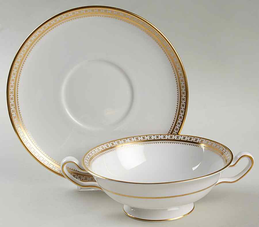Golden Bracelet Footed Cream Soup Bowl & Saucer Set by Spode-1