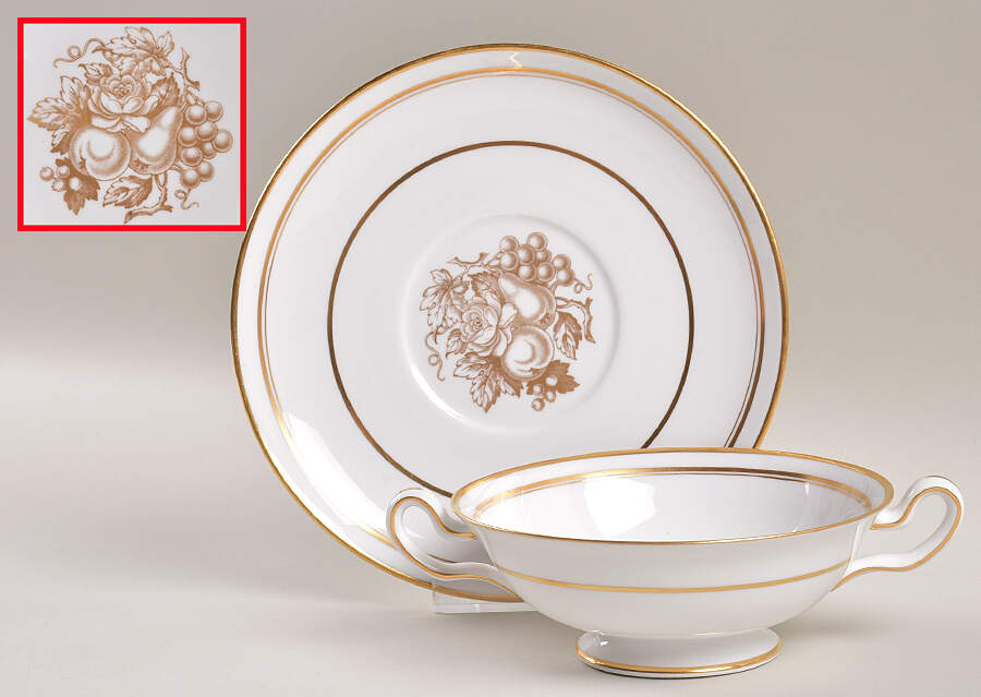 Golden Harvest Footed Cream Soup Bowl & Saucer Set by Spode-1