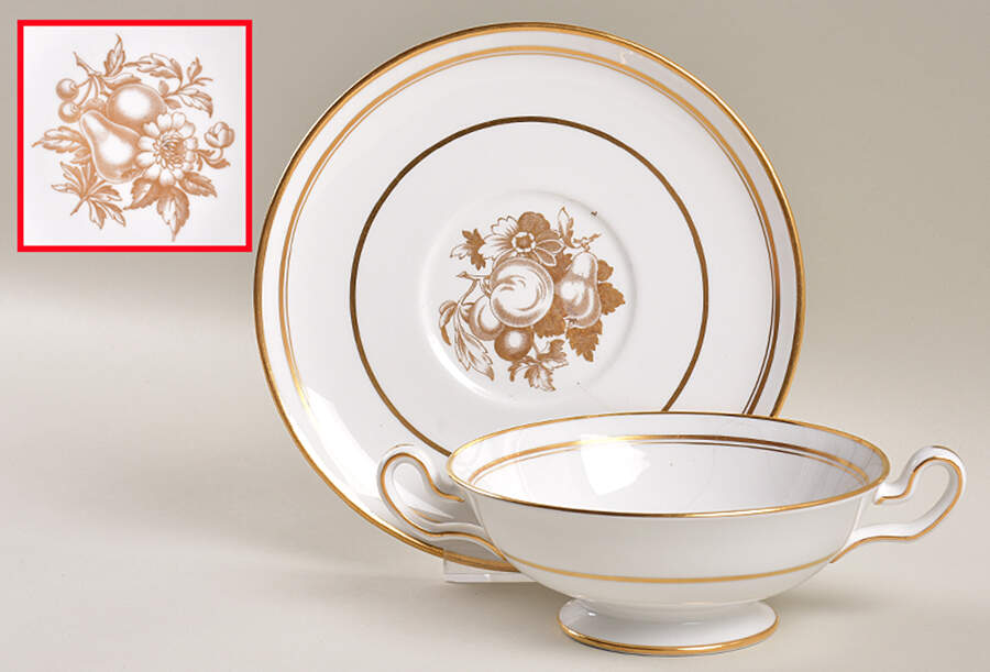 Golden Harvest Footed Cream Soup Bowl & Saucer Set by Spode-1