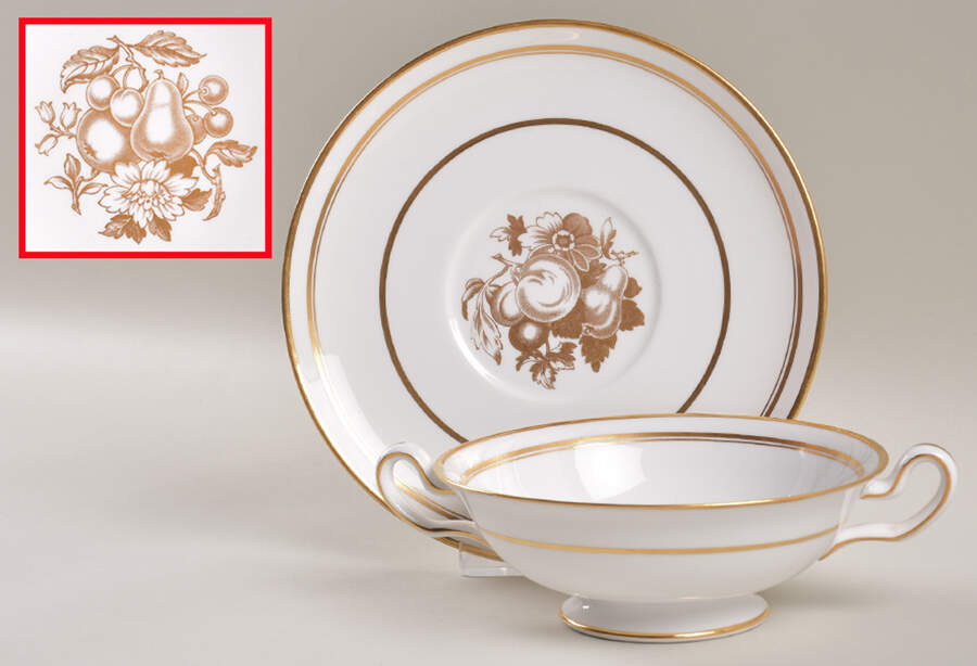 Golden Harvest Footed Cream Soup Bowl & Saucer Set by Spode-1