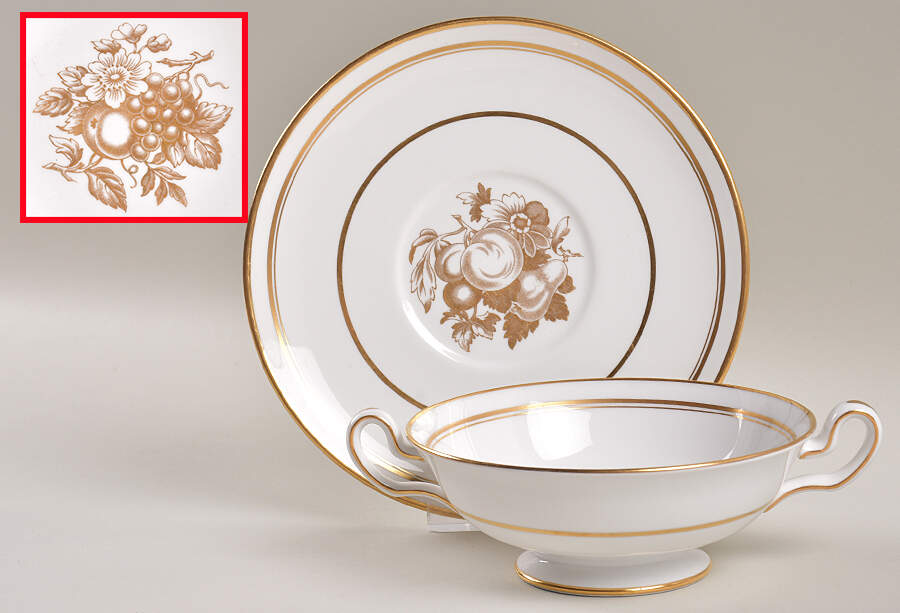 Golden Harvest Footed Cream Soup Bowl & Saucer Set by Spode-1