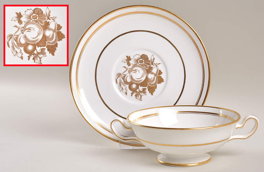 Golden Harvest Footed Cream Soup Bowl & Saucer Set by Spode-1