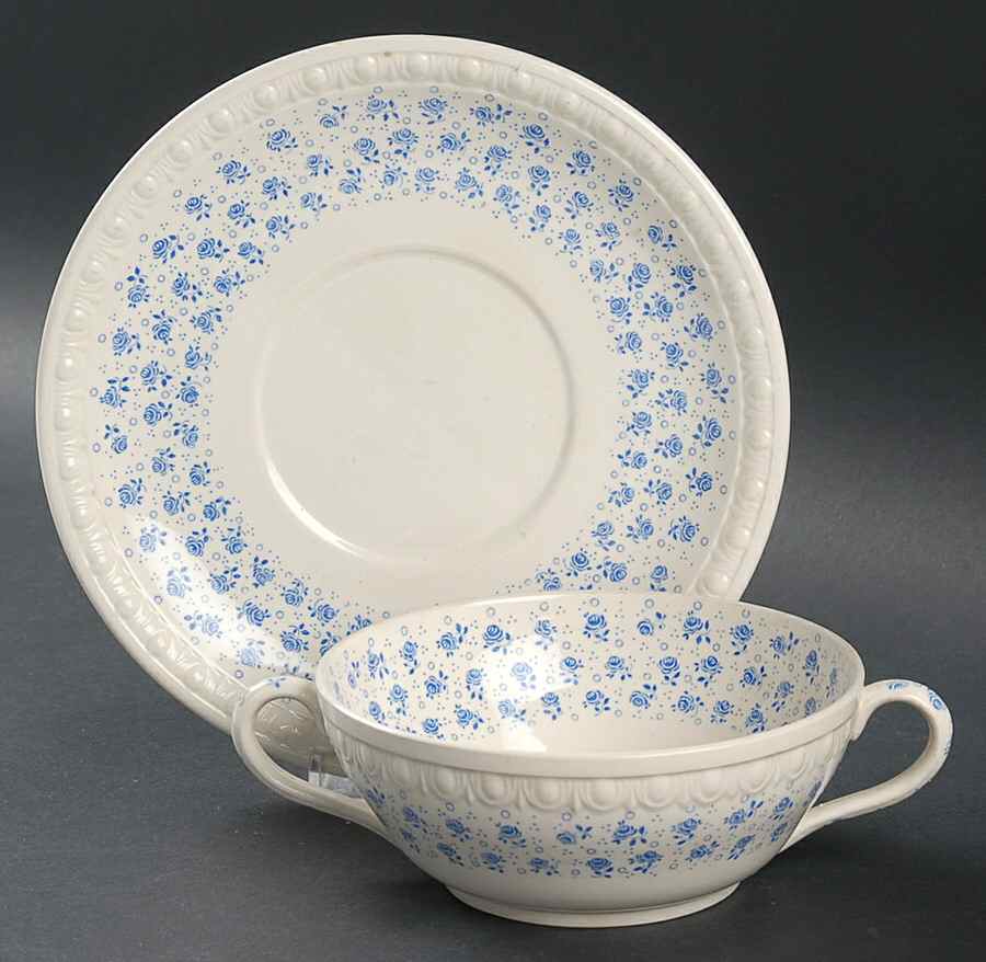 Gossamer Blue Flat Cream Soup Bowl & Saucer Set by Spode-1