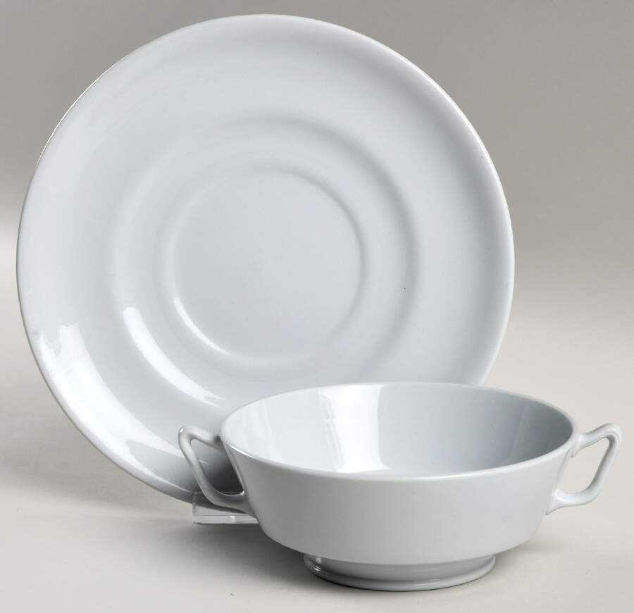 Graystone (New Stone) Footed Cream Soup Bowl & Saucer Set by Spode-1