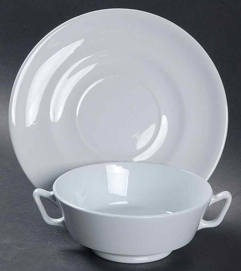 Graystone (Fine Stone) Footed Cream Soup Bowl & Saucer Set by Spode-1