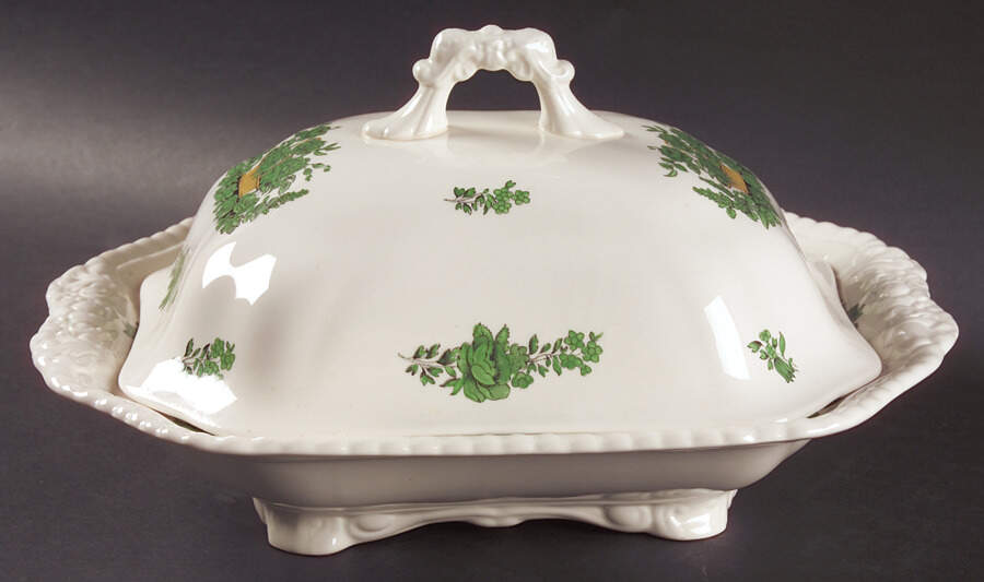 Green Basket (Earthenware, Gadroon, Not Trim) Rectangular Covered Vegetable by Spode-1