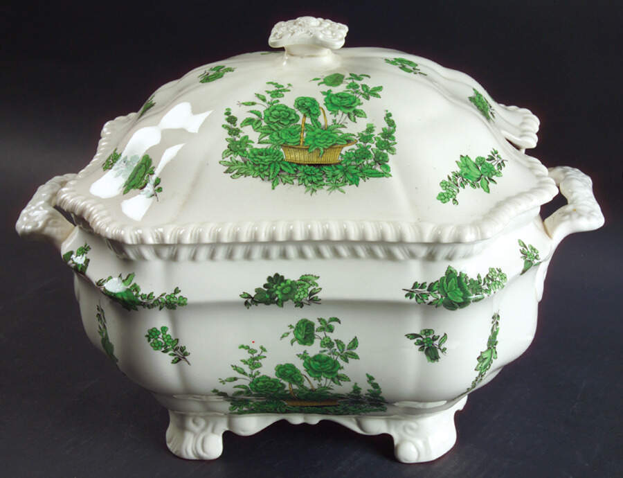 Green Basket (Earthenware, Gadroon, Not Trim) Tureen &  Lid by Spode-1