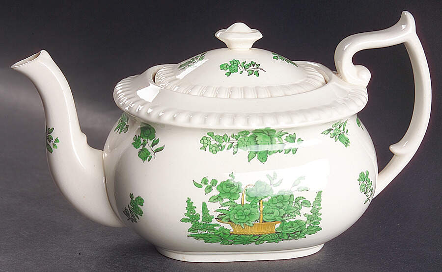 Green Basket (Earthenware, Gadroon, Not Trim) Teapot & Lid by Spode-1