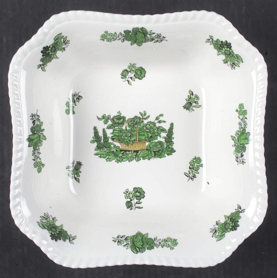 Green Basket (Earthenware, Gadroon, Not Trim) 9" Square Vegetable Bowl by Spode-1