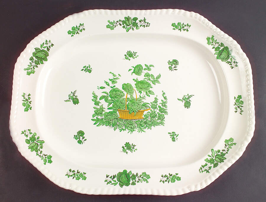 Green Basket (Earthenware, Gadroon, Not Trim) 17" Oval Serving Platter by Spode-1