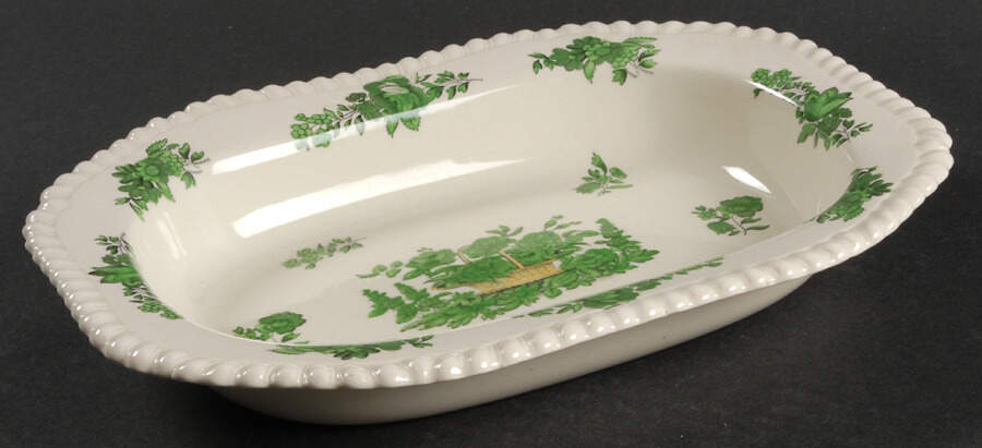 Green Basket (Earthenware, Gadroon, Not Trim) 9" Oval Vegetable Bowl by Spode-1