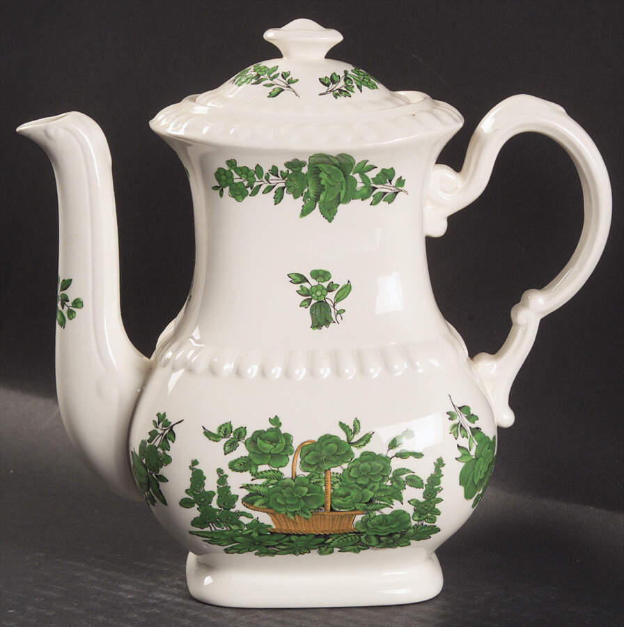 Green Basket (Earthenware, Gadroon, Not Trim) Small Coffee Pot & Lid by Spode-1