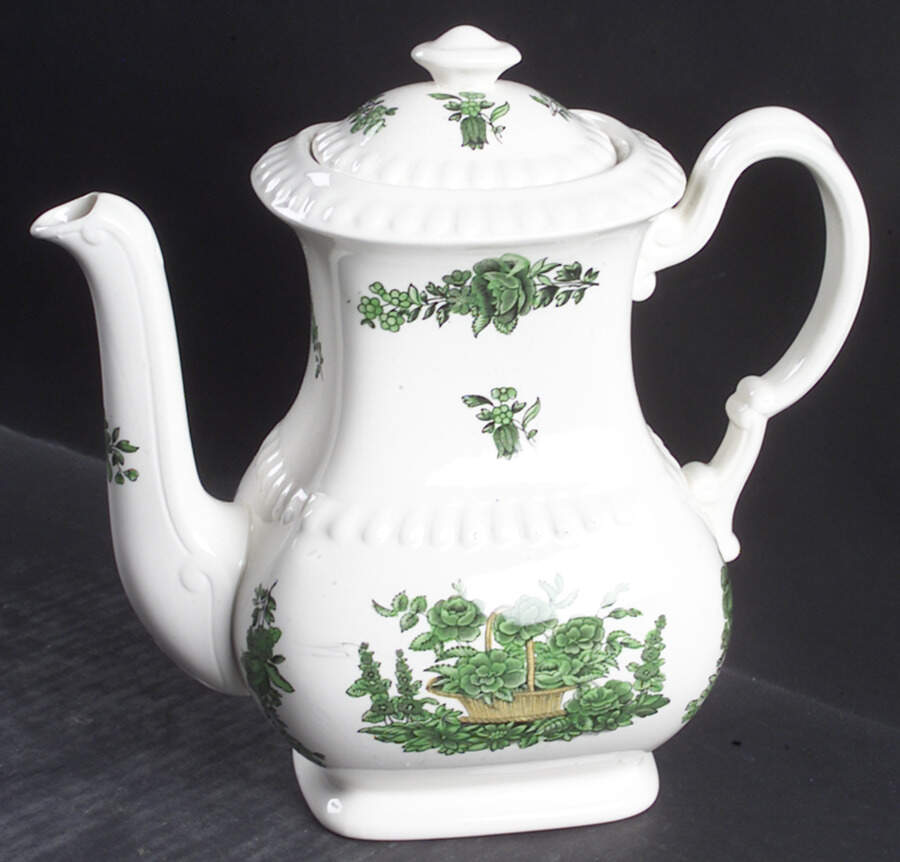 Green Basket (Earthenware, Gadroon, Not Trim) Coffee Pot & Lid by Spode-1
