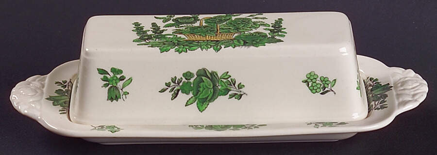 Green Basket (Earthenware, Gadroon, Not Trim) 1/4 Lb Covered Butter by Spode-1