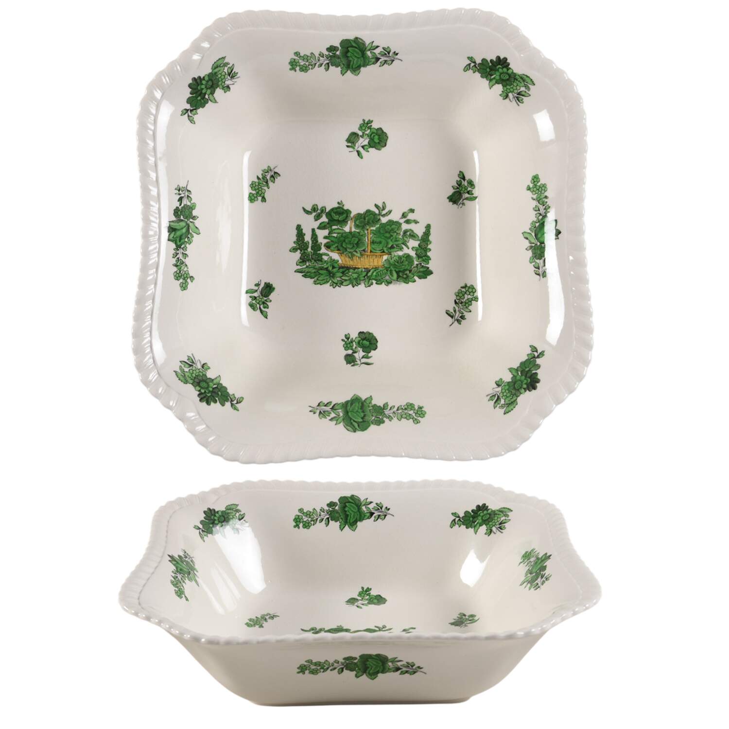 Green Basket (Earthenware, Gadroon, Not Trim) 9" Square Vegetable Bowl by Spode-1