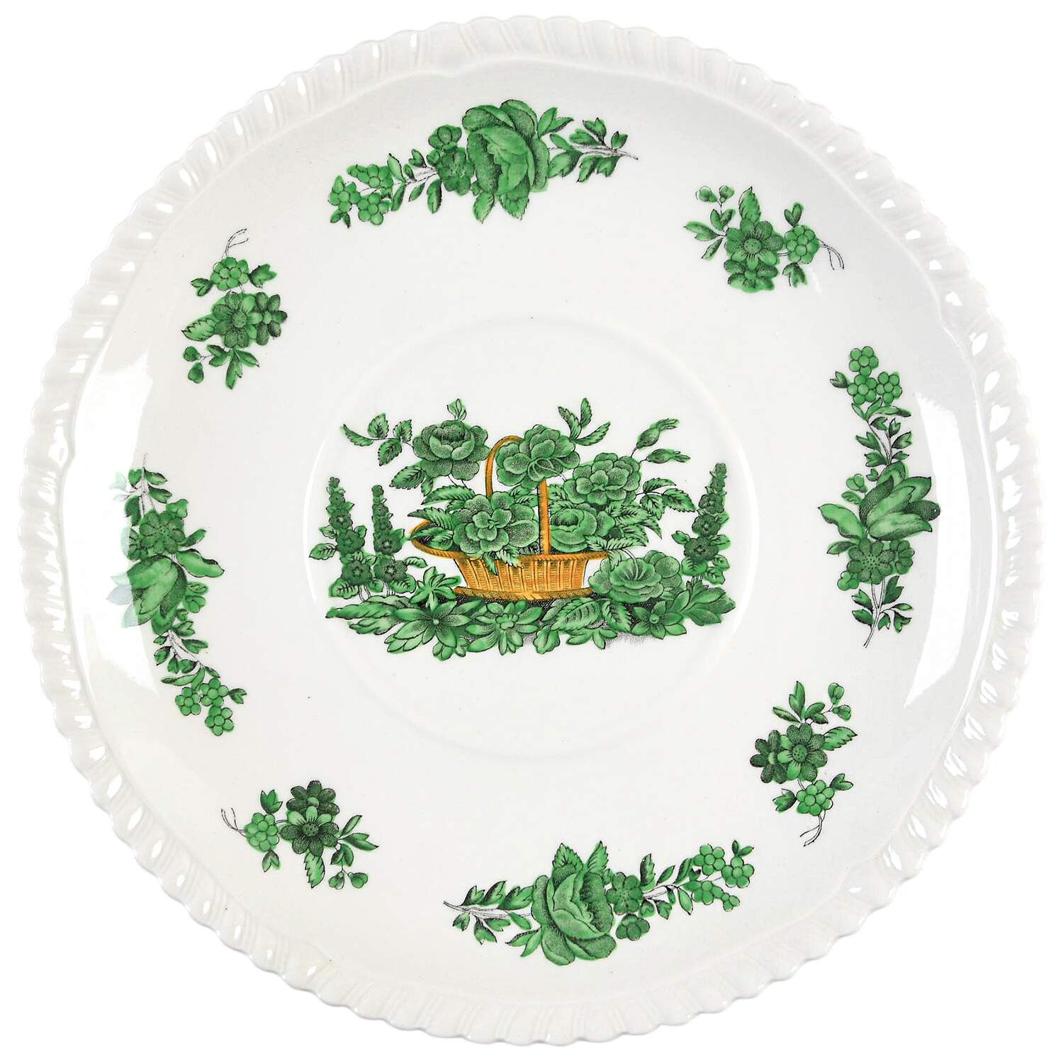 Green Basket (Earthenware, Gadroon, Not Trim) Saucer for Cream Soup Bowl by Spode-1