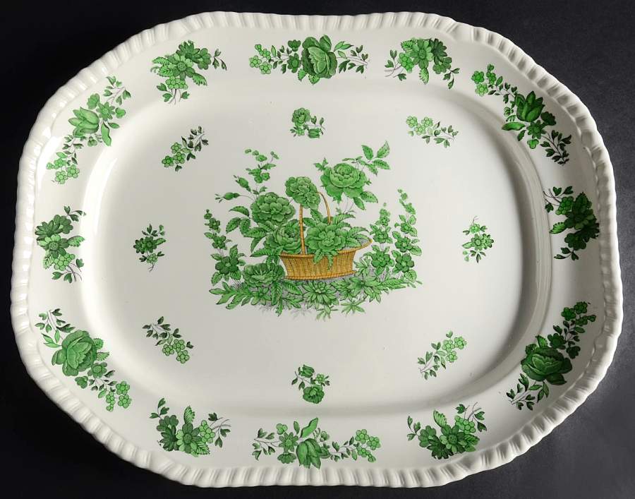 Green Basket (Earthenware, Gadroon, Not Trim) 14" Oval Serving Platter by Spode-1