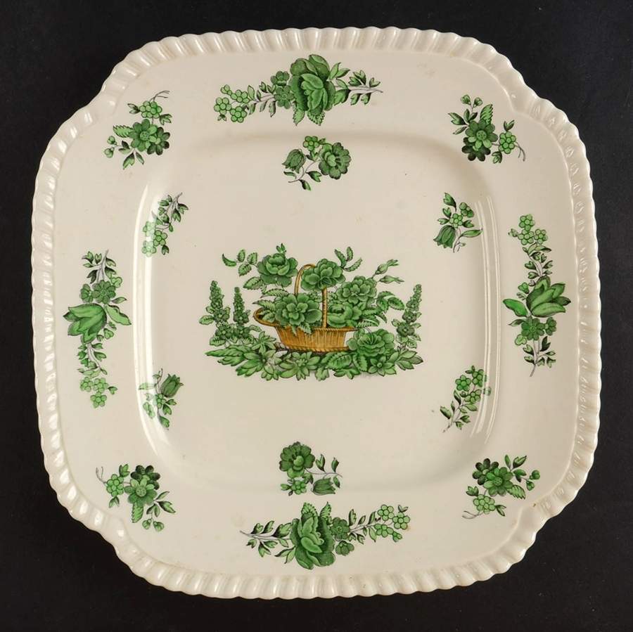 Green Basket (Earthenware, Gadroon, Not Trim) Square Luncheon Plate by Spode-1