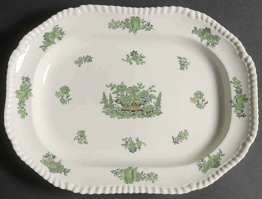 Green Basket (Earthenware, Gadroon, Not Trim) 13" Oval Serving Platter by Spode-1