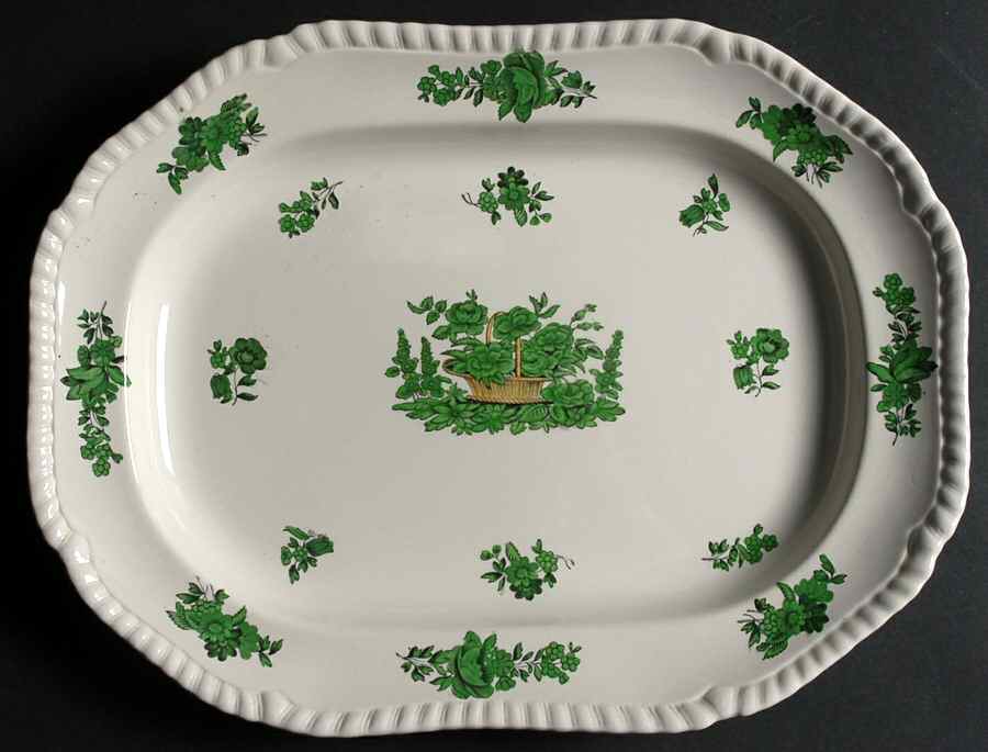 Green Basket (Earthenware, Gadroon, Not Trim) 12" Oval Serving Platter by Spode-1
