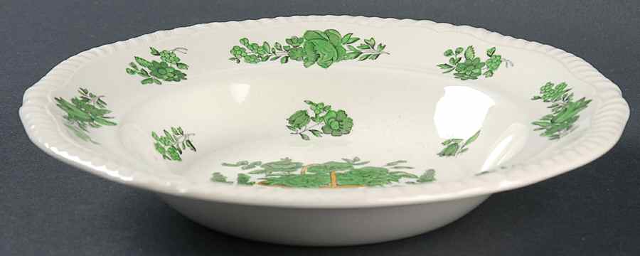 Green Basket (Earthenware, Gadroon, Not Trim) Rim Soup Bowl by Spode-1
