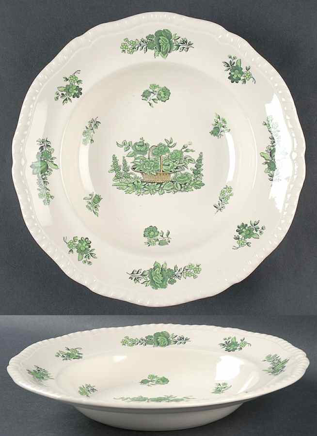 Green Basket (Earthenware, Gadroon, Not Trim) Large Rim Soup Bowl by Spode-1