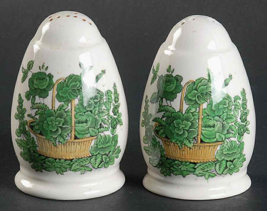 Green Basket (Earthenware, Gadroon, Not Trim) Salt & Pepper Set by Spode-1