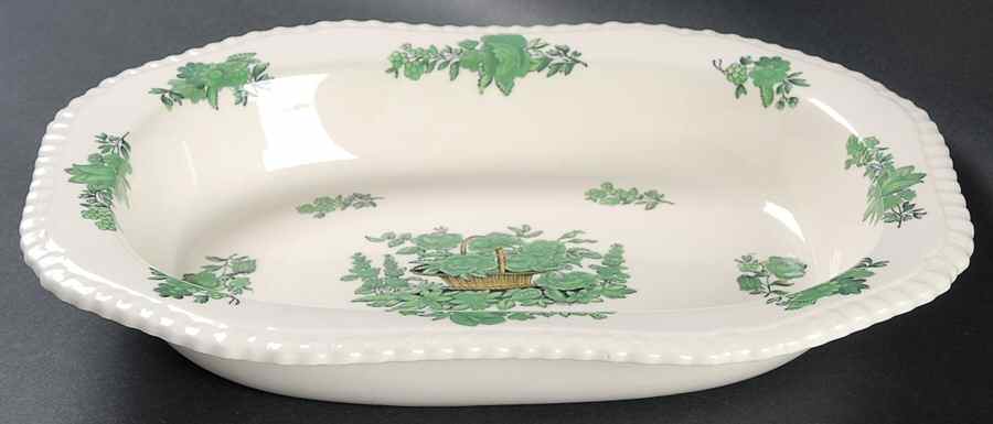 Green Basket (Earthenware, Gadroon, Not Trim) 10" Oval Vegetable Bowl by Spode-1