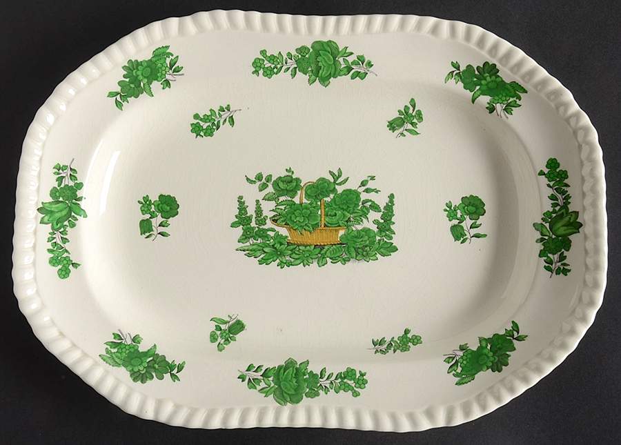Green Basket (Earthenware, Gadroon, Not Trim) 11" Oval Serving Platter by Spode-1