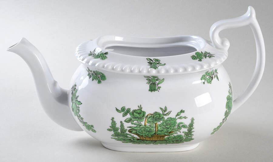 Green Basket (Bone, Gadroon, No Trim) Teapot No Lid by Spode-1