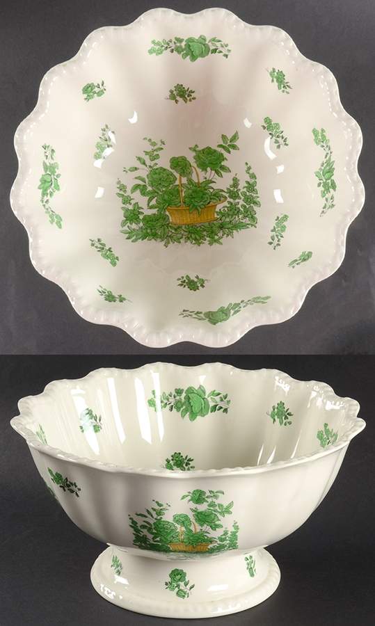 Green Basket (Bone, Gadroon, No Trim) Large Footed Salad Serving Bowl by Spode-1