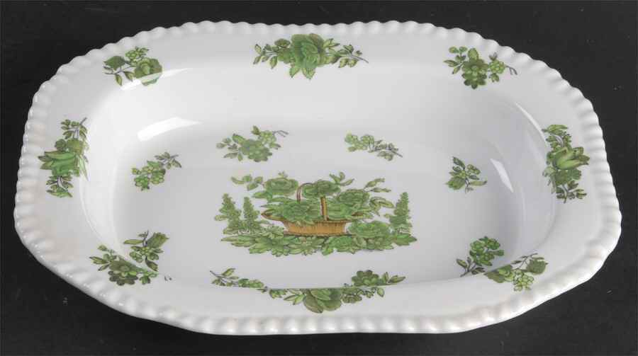 Green Basket (Bone, Gadroon, No Trim) 9" Oval Vegetable Bowl by Spode-1