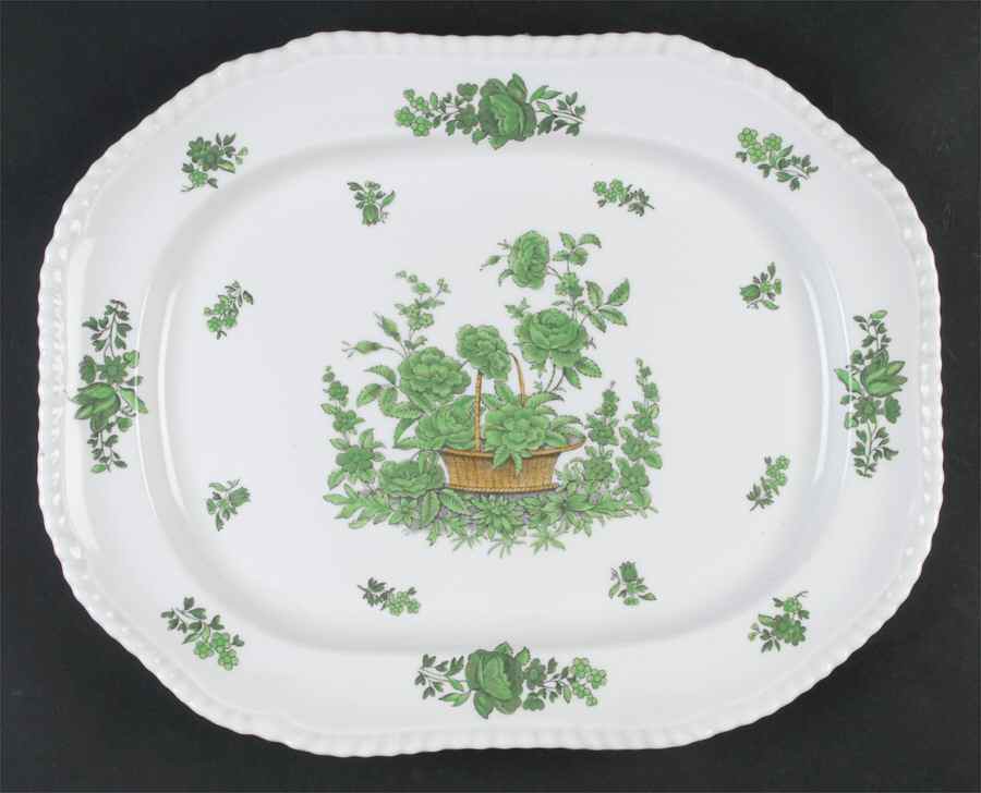 Green Basket (Bone, Gadroon, No Trim) 14" Oval Serving Platter by Spode-1