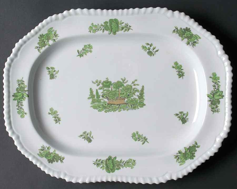 Green Basket (Bone, Gadroon, No Trim) 12" Oval Serving Platter by Spode-1