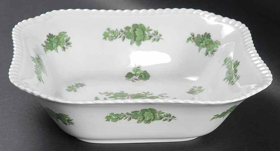 Green Basket (Bone, Gadroon, No Trim) 9" Square Vegetable Bowl by Spode-1