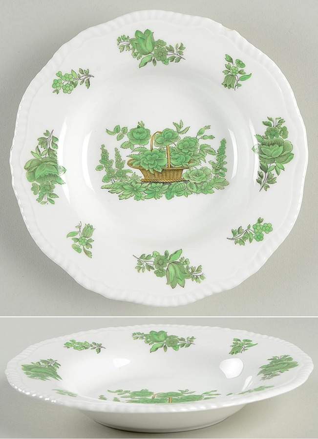 Green Basket (Bone, Gadroon, No Trim) Rim Cereal Bowl by Spode-1