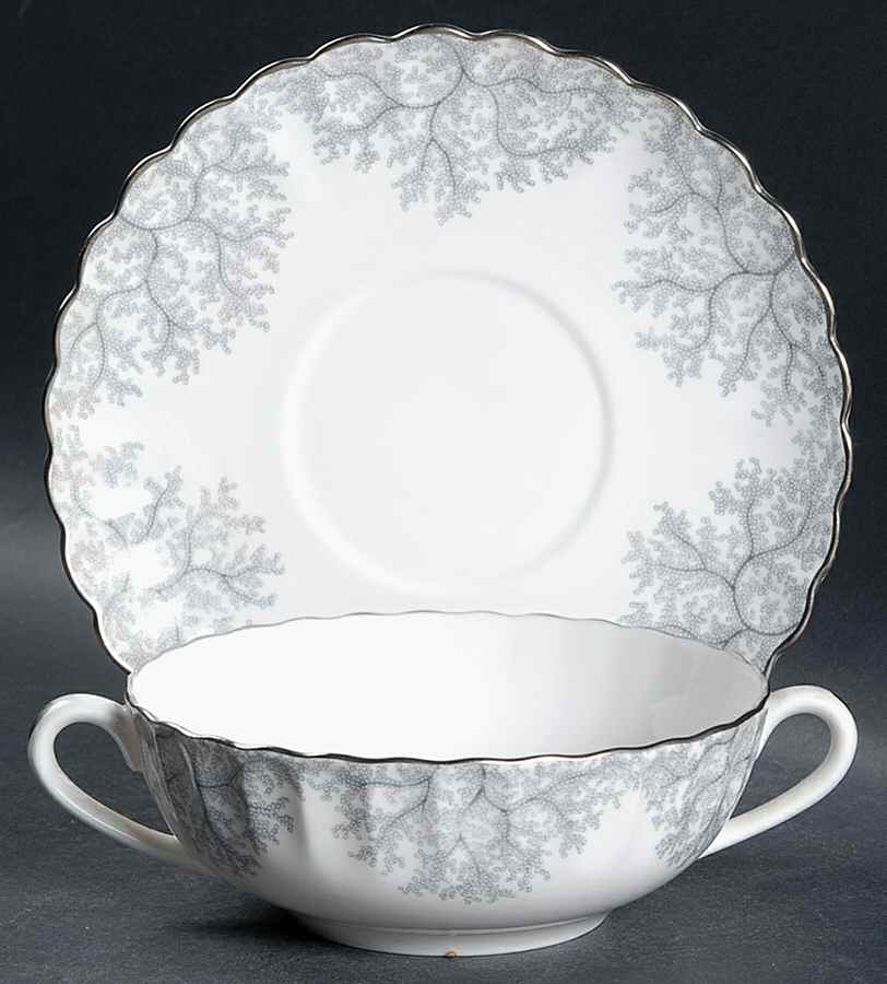 Gray Coral Flat Cream Soup Bowl & Saucer Set by Spode-1
