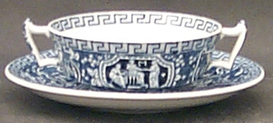 Greek Blue Footed Cream Soup Bowl & Saucer Set by Spode-1