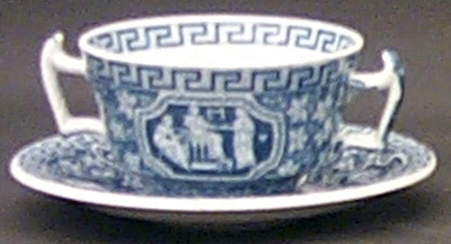 Greek Blue Flat Bouillon Cup & Saucer by Spode-1