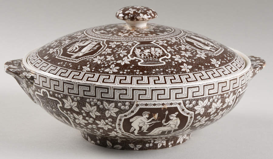 Greek Brown Round Covered Vegetable by Spode-1