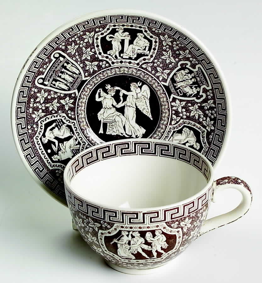 Greek Brown Footed Cup & Saucer Set by Spode-1