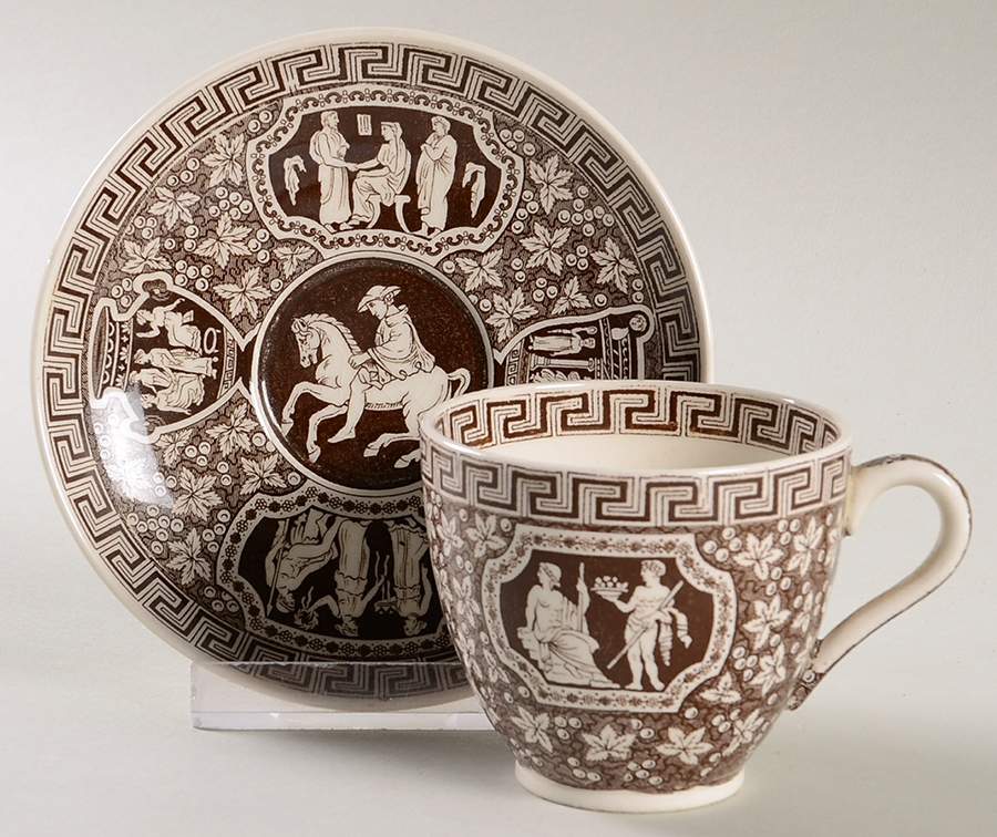 Greek Brown Flat Demitasse Cup & Saucer Set by Spode-1