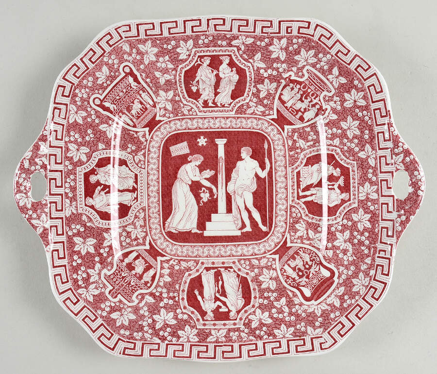 Greek Red Square Handled Cake Plate by Spode-1