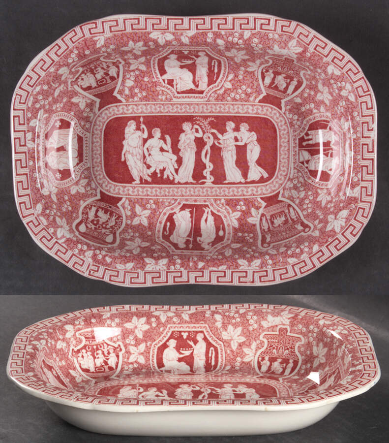 Greek Red 9" Oval Vegetable Bowl by Spode-1