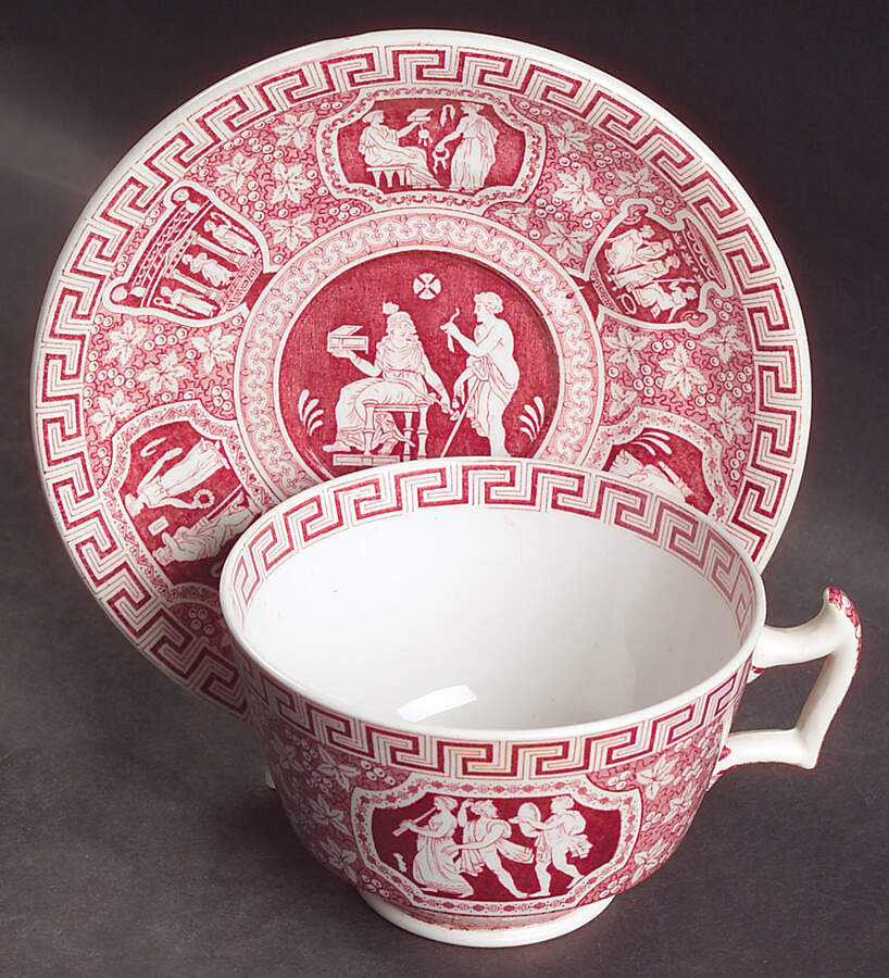 Greek Red Footed Cup & Saucer Set by Spode-1