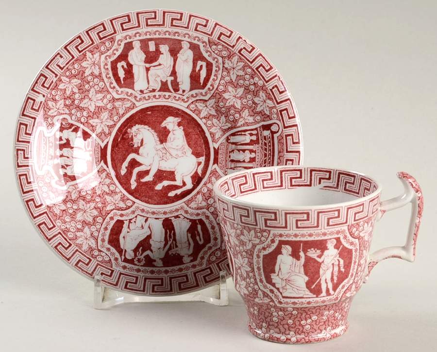 Greek Red Footed Demitasse Cup & Saucer Set by Spode-1