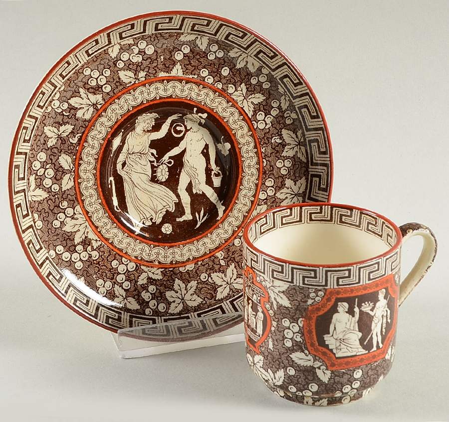 Greek Rust and Brown Flat Demitasse Cup & Saucer Set by Spode-1